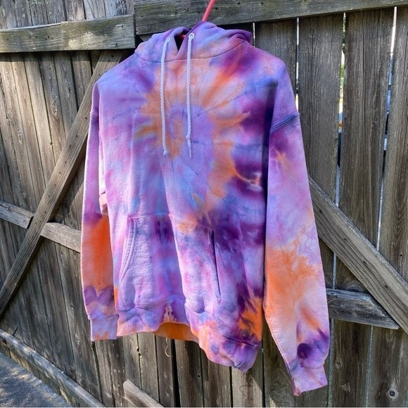 NEW Purple Orange Pink Swirl Tie Dye Unisex Hoodie Small - Picture 1 of 6